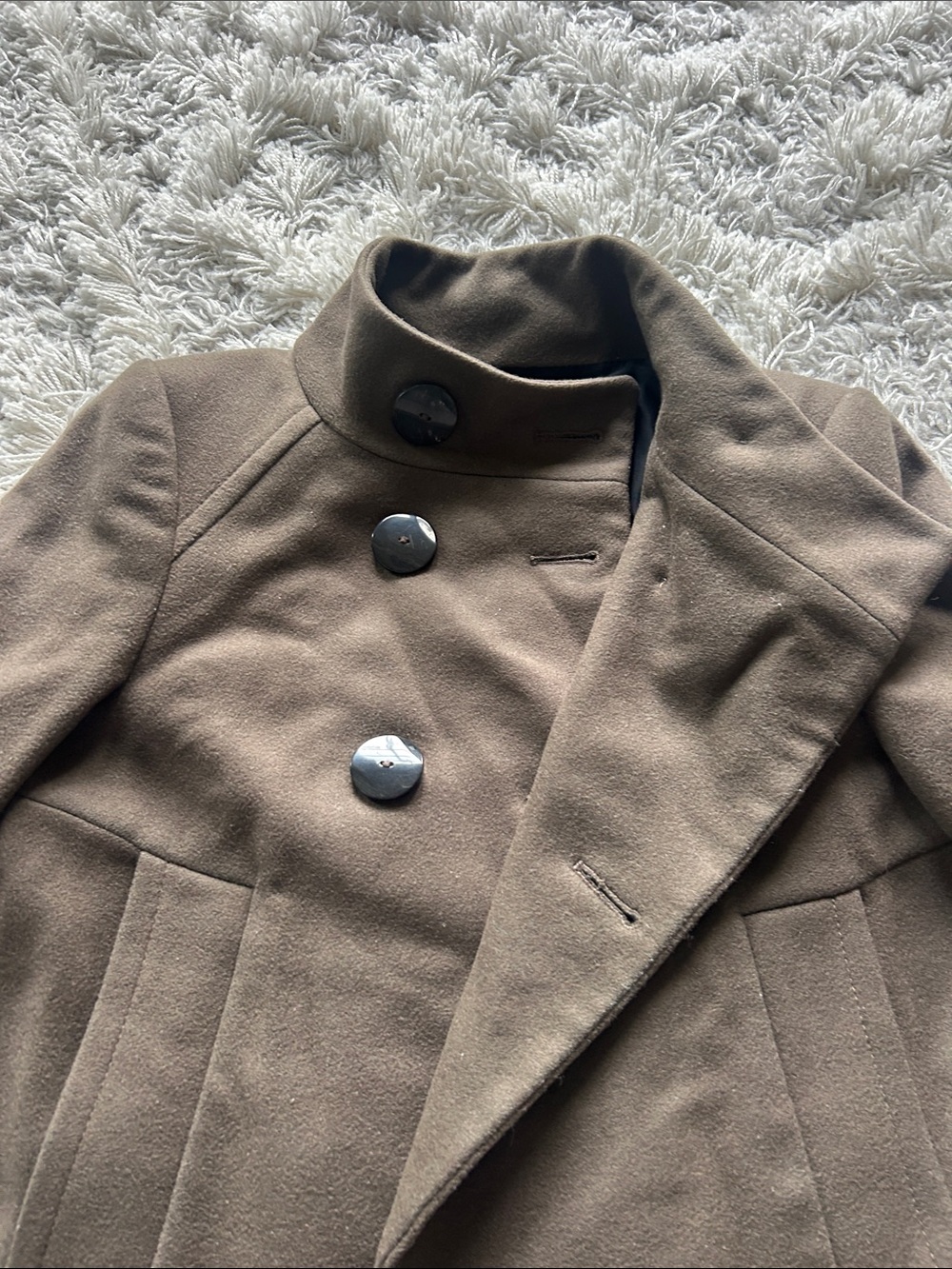 Zara Brown Double-Breasted Pea Coat with Balloon Sleeves - Picture 3 of 7